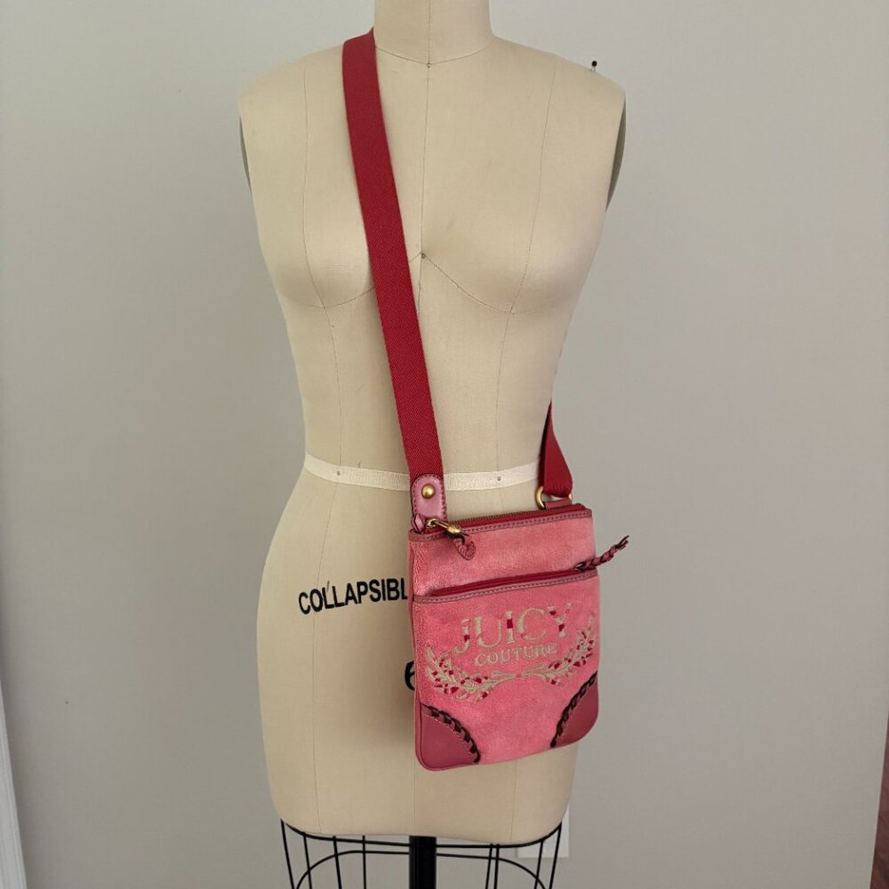 Vintage Juicy Couture Purse Crossbody Bag Terry Cloth Pink Barbiecore Y2K - Picture 5 of 10